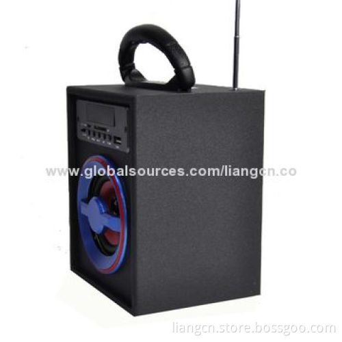 Portable wooden Bluetooth FM radio speaker, playing USB drive/SD card